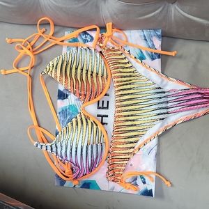 Shein Striped Multicolor Halter StyleBikini Set Size L